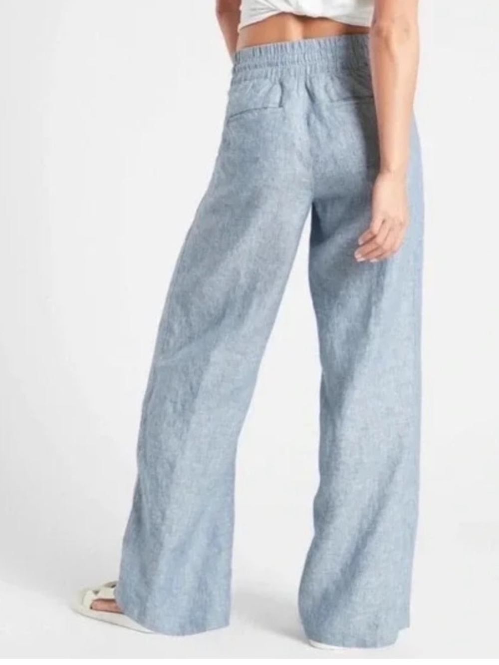Athleta Cabo Linen Wide Leg Pant Chambray Blue Athleisure Casual Women’s Size 2 - Picture 2 of 12